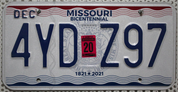 MISSOURI Bicentennial - Nummernschild # 4YDZ97 =
