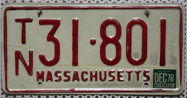MASSACHUSETTS 1978 Oldtimer - Nummernschild # TN31801 =