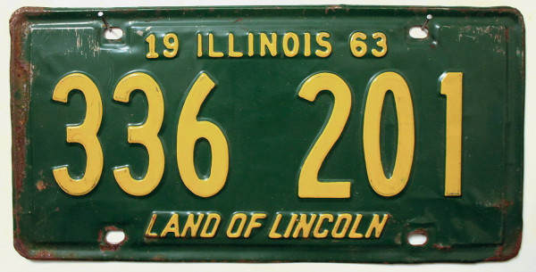 ILLINOIS 1963 Oldtimer Nummernschild # 336201