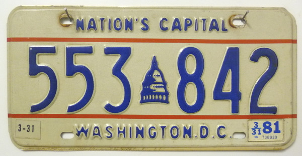 WASHINGTON D.C. District of Columbia - Nummernschild # 553842 =