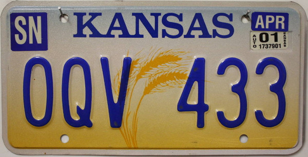 KANSAS 3 Ähren Motiv - Nummernschild # OQV433 =