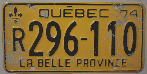 QUÉBEC La Belle Province 74 - Nummernschild # R296110