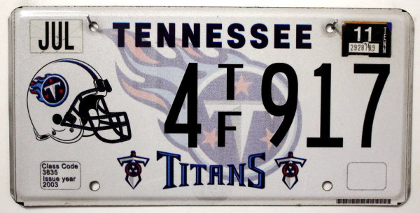 TENNESSEE Titans - Nummernschild # 4-TF-917
