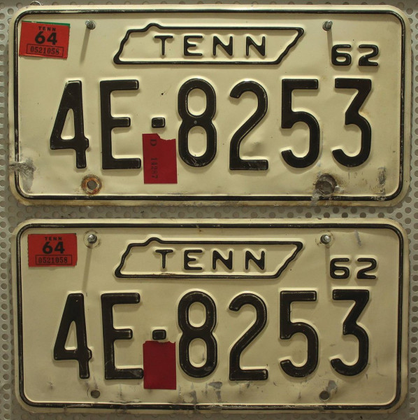 TENNESSEE 1962 1964 Oldtimer Nummernschilder PAAR # 4E-8253