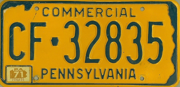 PENNSYLVANIA 1971 Oldtimer Nummernschild # CF32835 =