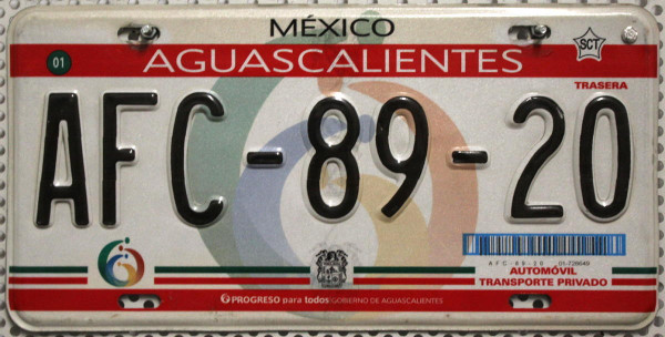 AGUASCALIENTES - Mexiko Nummernschild # AFC8920 ≡