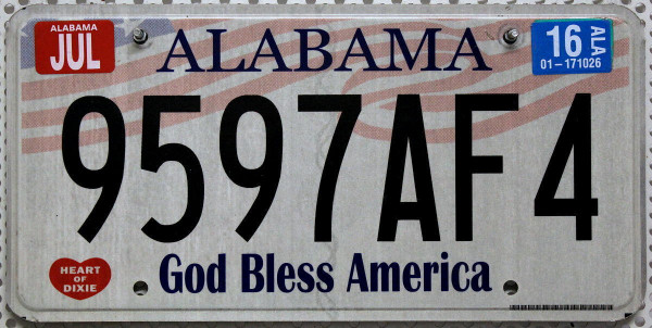ALABAMA God Bless America - Nummernschild # 9597AF4 =