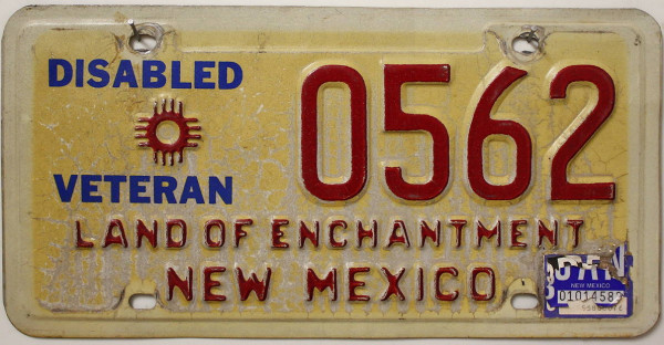 NEW MEXICO Disabled Veteran - Nummernschild # 0562