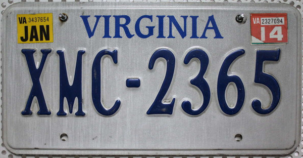 VIRGINIA Typ Blaue Schrift - Nummernschild # XMC2365 =