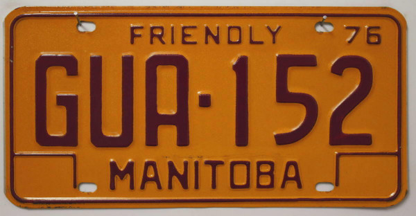 MANITOBA '76 - Nummernschild # GUA152 ...