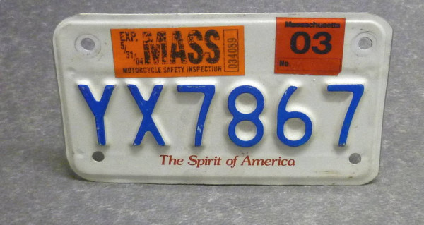 Motorradschild MASSACHUSETTS (Mass) # Nummernschild # YX7867 =