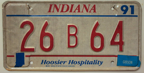 INDIANA Hoosier Hospitality - Nummernschild # 26B64