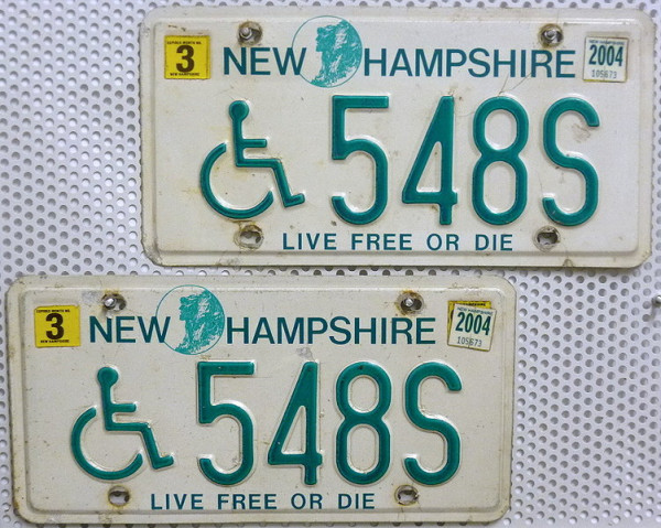 NEW HAMPSHIRE Handicapped Schilder PAAR - Zwei USA Nummernschilder # 548S