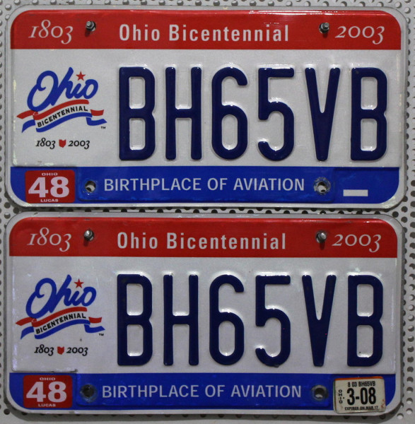 OHIO Bicentennial Schilder PAAR - Zwei USA Nummernschilder # BH65VB