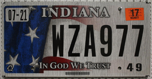 INDIANA In God We Trust - Nummernschild # WZA977 =