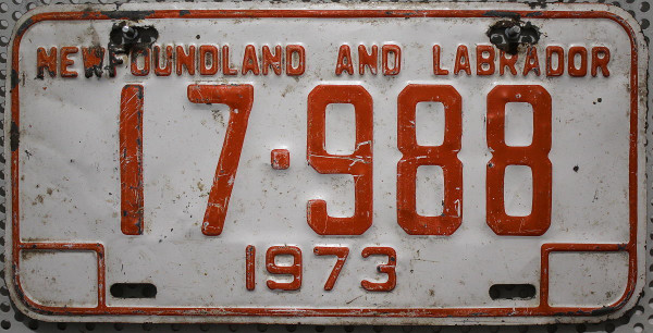 NEWFOUNDLAND and LABRADOR 1973 Oldtimer Nummernschild # 17988 ...