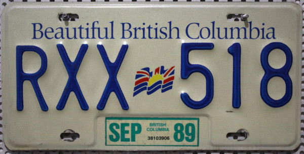 BRITISH COLUMBIA (Beautiful) Nummernschild # RXX518 =