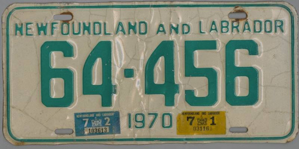 NEWFOUNDLAND / LABRADOR 1970 1971 1972 Nummernschild # 64456 =