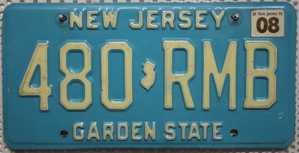 NEW JERSEY Garden State - Nummernschild # 480RMB =