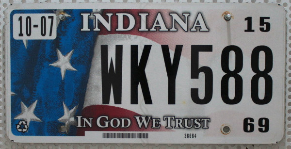 INDIANA In God We Trust - Nummernschild # WKY588 =