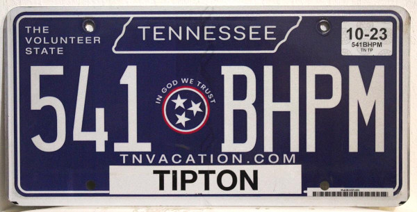 TENNESSEE (Blau 3 Sterne) - Nummernschild # Tipton County 541BHPM =