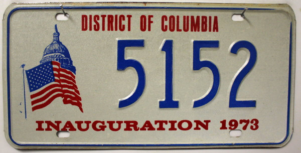 WASHINGTON, D.C. Inauguration 1973 - Oldtimer Nummernschild # 5152