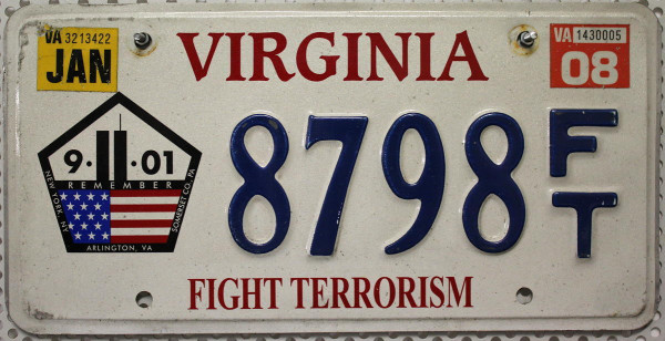 VIRGINIA Remember 9.II.01 - Nummernschild # 8798FT =
