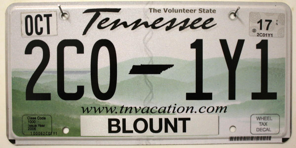 TENNESSEE The Volunteer State - Nummernschild # 2C01Y1 / BLOUNT County