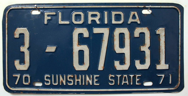 FLORIDA 1970 1971 Oldtimer Nummernschild # 3-67931 ...