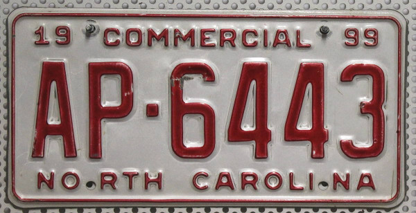 NORTH CAROLINA Commercial - Nummernschild # AP6443 ...