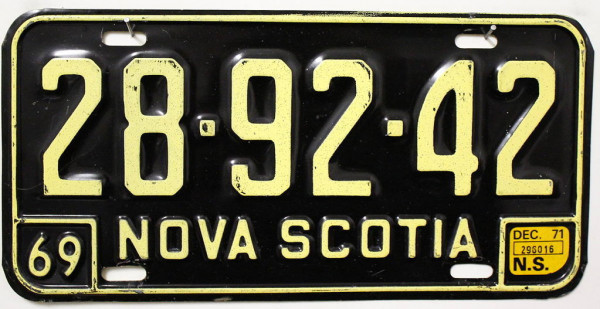 NOVA SCOTIA 1969 / 1971 Oldtimer-Nummernschild # 289242 =