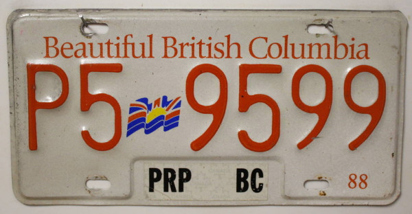 BRITISH COLUMBIA (Beautiful) Nummernschild (red/embossed) # P59599 =