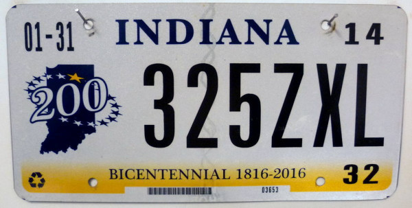 INDIANA 200 years - Nummernschild # 325ZXL