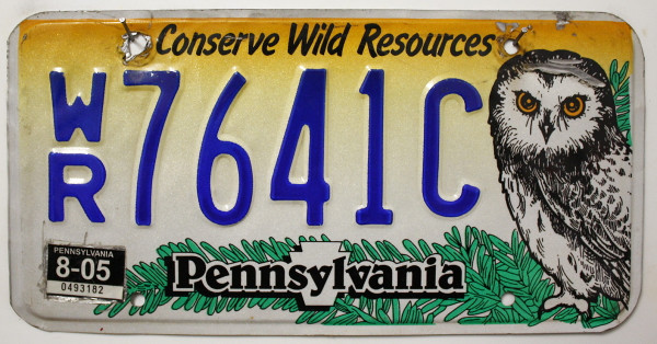 PENNSYLVANIA conserve wild resources - Nummernschild # WR7641C =