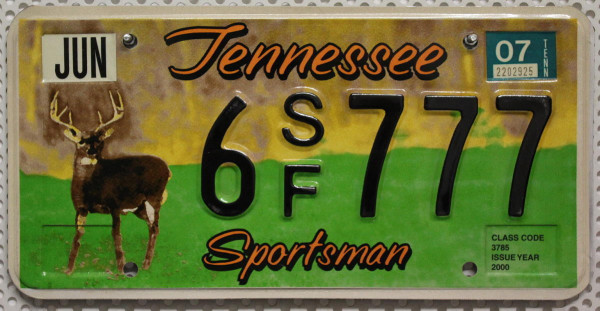 TENNESSEE Sportsman - Nummernschild # 6SF777 =