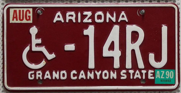 ARIZONA Handicapped - Nummernschild # 14RJ =