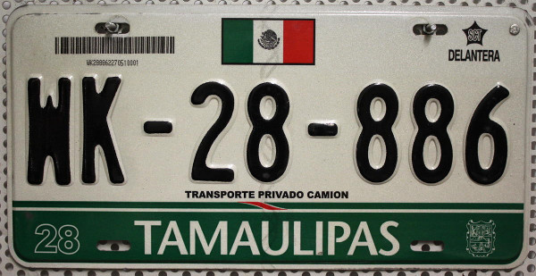 TAMAULIPAS - Mexiko Nummernschild # WK28886