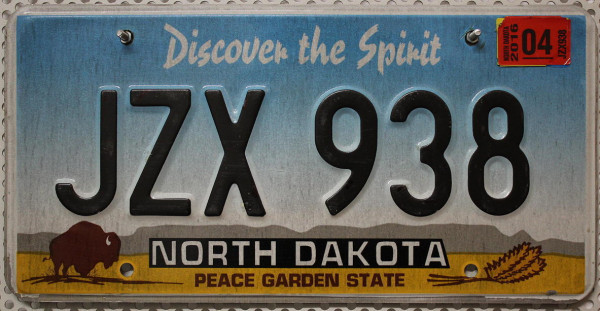 NORTH DAKOTA Discover the Spirit - Nummernschild # JZX938 =