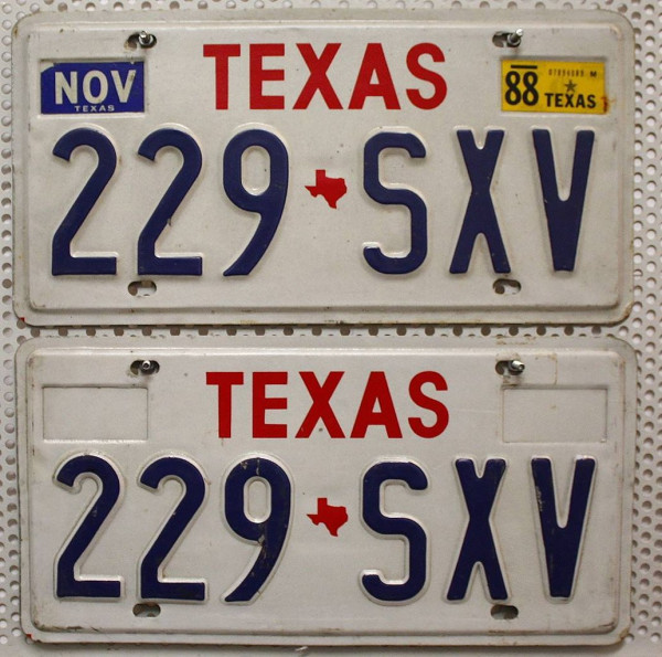 TEXAS Schilder PAAR - Zwei USA Nummernschilder # 229SXV