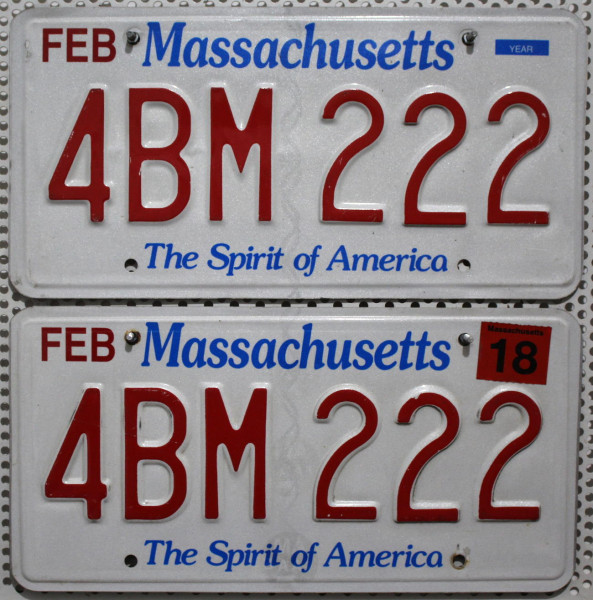 MASSACHUSETTS Schilder PAAR - Zwei USA Nummernschilder # 4BM222
