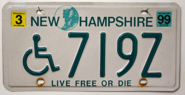 NEW HAMPSHIRE Handicapped Special - Nummernschild # 719Z =