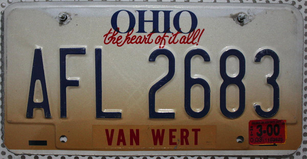 OHIO Nummernschild / the heart of it all / VAN WERT - AFL2683