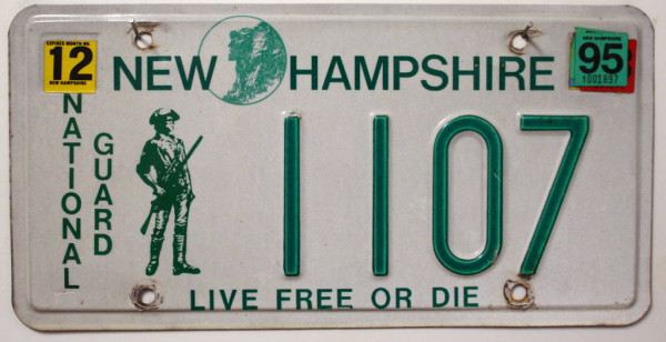 NEW HAMPSHIRE National Guard - Nummernschild # 1107 ==