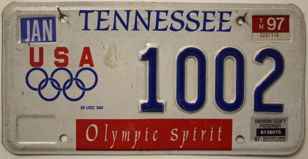 TENNESSEE Olympic Spirit - Nummernschild # 1002 =