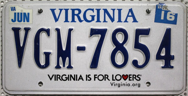 VIRGINIA .org / Kleines Herz - Nummernschild # VGM7854 =