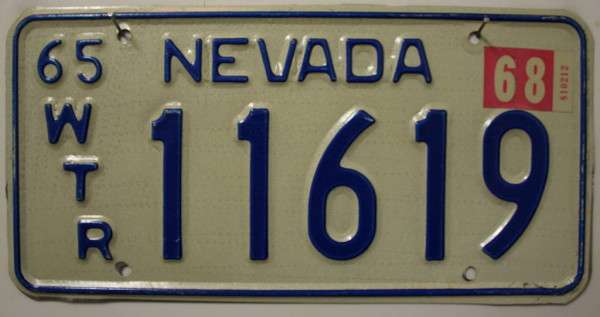 NEVADA 1965 1968 Nummernschild (WTR) # 11619 =