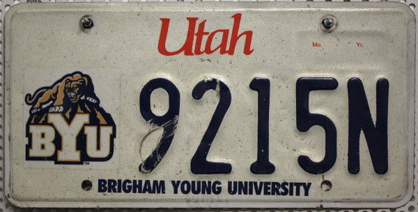 UTAH Brigham Young University - Nummernschild # 9215N ...