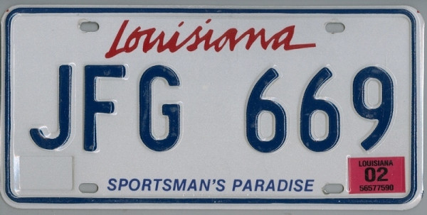 LOUISIANA Sportsman's Paradise - Nummernschild # JFG669 =
