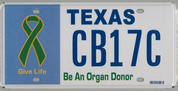 TEXAS Be An Organ Donor - Nummernschild # CB17C
