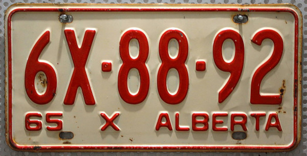 ALBERTA 1965 Oldtimer Nummernschild # 6X8892